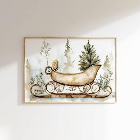 Sleigh With Winter Tree Wall Art, Vintage Sleigh Poster, Winter Print Gallery Wall, Winter Print Home Decor #2922, Unframed Poster Size 8x12