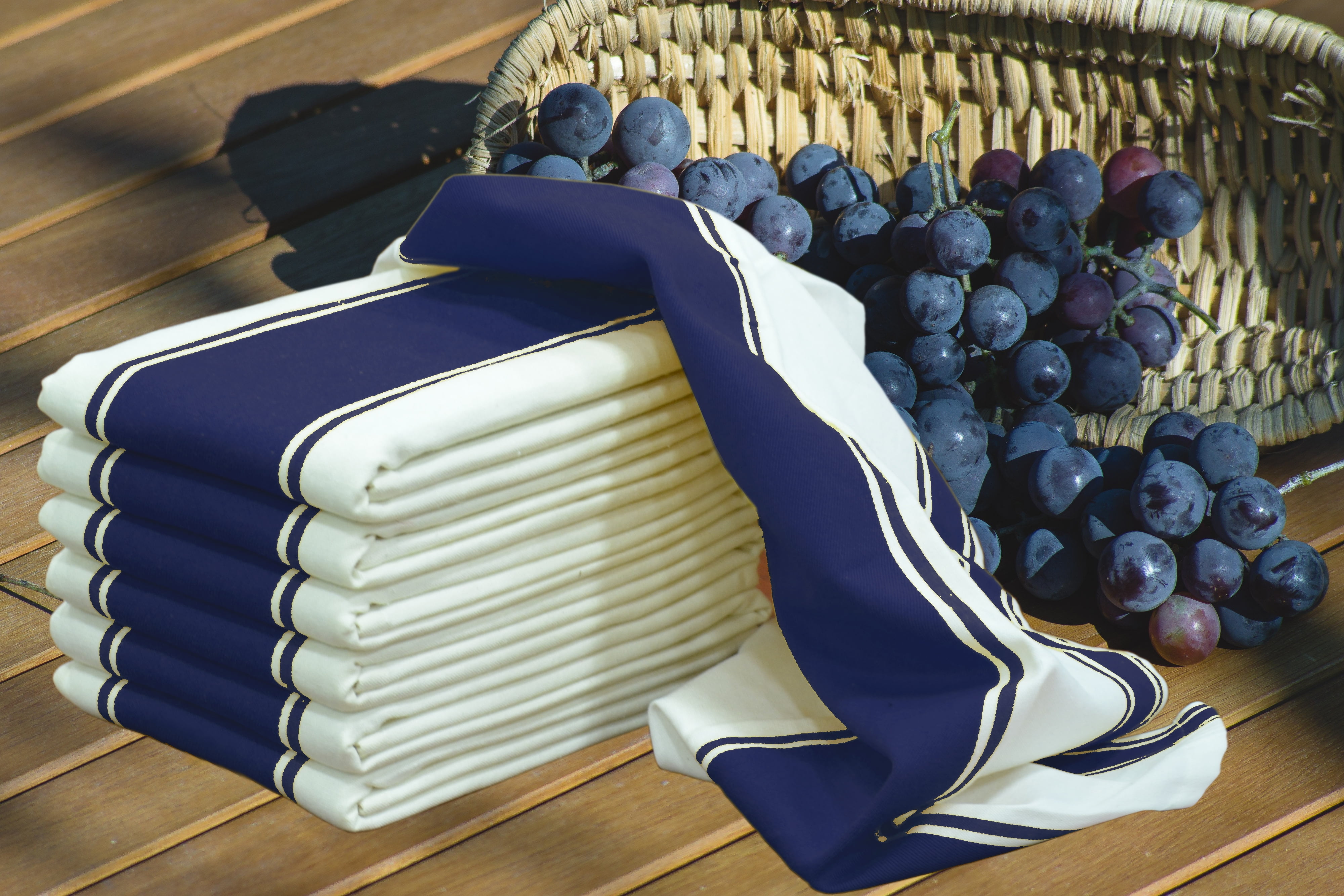 Native Fab Stripe Kitchen Dish Towel Set of 12 Cotton 18x28 Ink Blue White