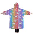 thumbnail image 2 of Oversized Wearable Blanket Hoodie,Colorful Stripe Unicorn Pattern Sherpa Blanket Hoodie with Super Pockets,Super Warm Fuzzy Pullover for Women & Men, 2 of 6