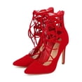 thumbnail image 5 of Liliana DF55 Women Suede Pointy Toe Caged Ankle Gilly Tie Stiletto Pump, 5 of 6