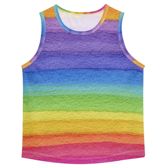 Boys Athletic Quick Dry Tank Tops Boys' Sleeveless T-Shirts Kids Running Vest Watercolor Rainbow Colors 3T