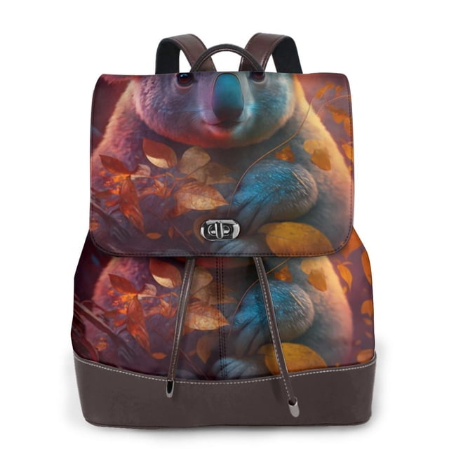 Disketp Forest Koala Mochila de Cuero para Mujer, Bolso de Espalda Antirrobo con Estilo para Viaje, Trabajo y Uso Diario