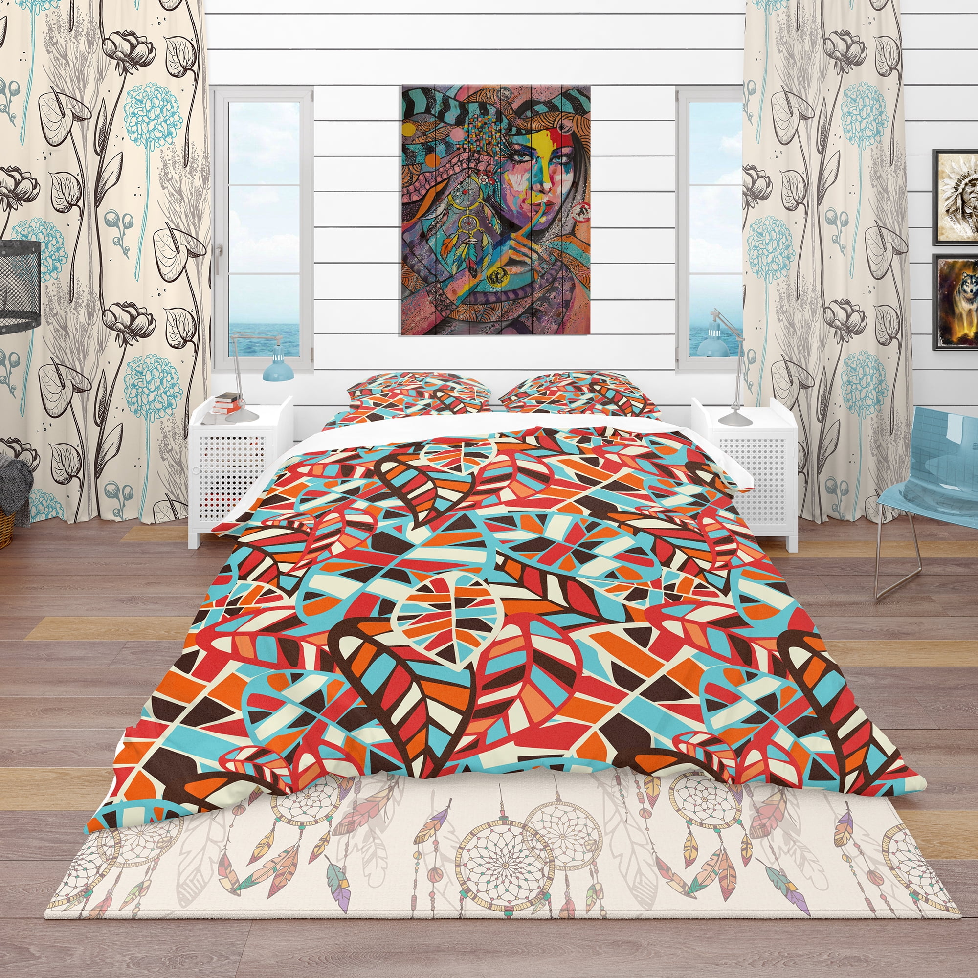 Designart 'Abstract Leaves Pattern' Bohemian & Eclectic Duvet Cover Set
