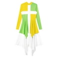 thumbnail image 5 of Xnihocha Womens Color Block Liturgical Praise Dance Dress Irregular Hem Lyrical Worship Dancewear Yellow&Green XXL, 5 of 7