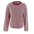 thumbnail image 4 of larppty Striped Long Sleeve Shirt Women Y2k Oversized Crewneck Vintage Tops Fall Winter Drop Shoulder Pullover (Red, M), 4 of 5