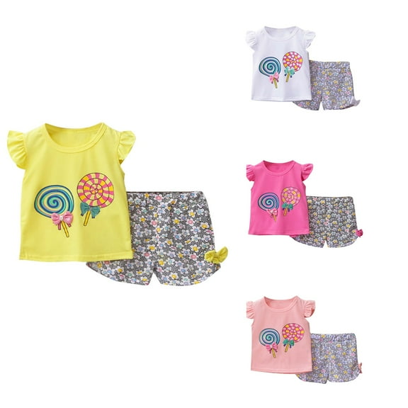 Ahuyic Summer Boys Girls 2 Piece Outfits,Toddler Kids Casual Clothing Set,Children's Summer Printed Tank Top And Shorts Two-piece Set,Multicolor,2-3Years