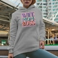 thumbnail image 2 of Wife, Mom, Boss with Leopard Print Art Merch Gift, Heather Grey Hooded Sweatshirt or Hoodie, Small, 2 of 5