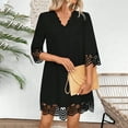 thumbnail image 5 of Up to 65% Off Women Plus Size Dresses Women's Casual Summer Dress With Solid Color Lace V-neck And Five-quarter Sleeves, 5 of 9