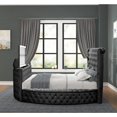 thumbnail image 5 of Round Shaped Velvet Upholstered Bed, Luxury Wood King Bed Frame with Tufted Headboard and TV Stand and USB Chargers for Bedroom, 5 of 7