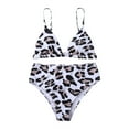 thumbnail image 2 of Qiylii Women Leopard Print Swimsuit Bikini Set, Crocodile Stone Pattern Swimwear, Deep V Neck Bathing Suit, High Waist Bikinis, 2 of 8