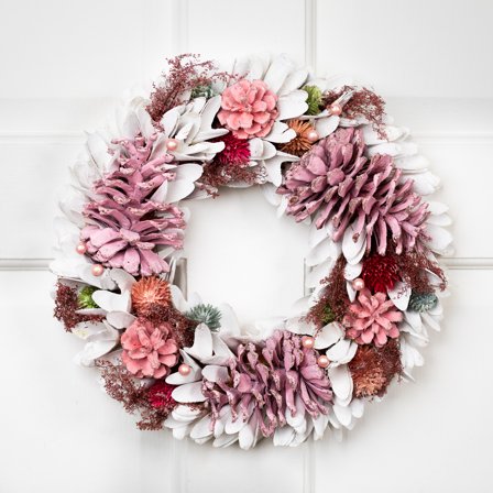 Northlight Frosted Thistle and Pinecone Shaved Wood Small Artificial Christmas Wreath - 14" - Unlit