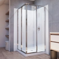 Cornerview 36 in. D x 36 in. W x 78 3/4 in. H Sliding Shower Enclosure, Base, and White Wall Kit in Chrome