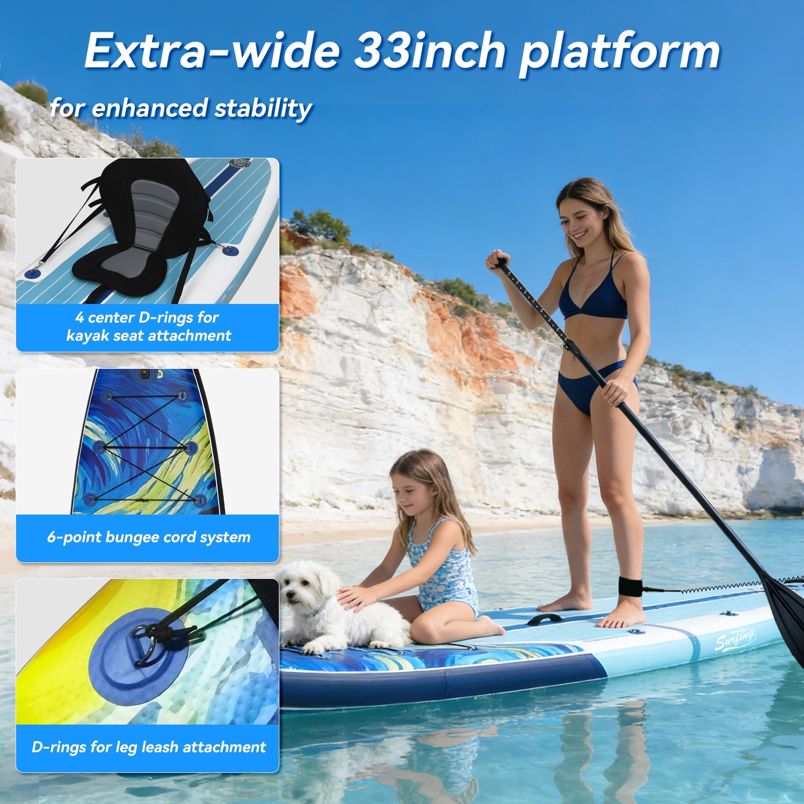 ELECWISH Inflatable Stand up Paddle Boards 11 ft with Premium SUP Paddle Board Accessories, Wide Stable Design, Non-Slip Comfort Deck for Youth & Adults