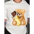 thumbnail image 1 of Women's Casual Crew Neck T-Shirt with Cartoon Bear and Chocolate Graphic Print, Knit Fabric, All SeCamisetas para mujer, lindas camisetas con estampado gráfico, de manga corta, estilo casual, para ve, 1 of 7