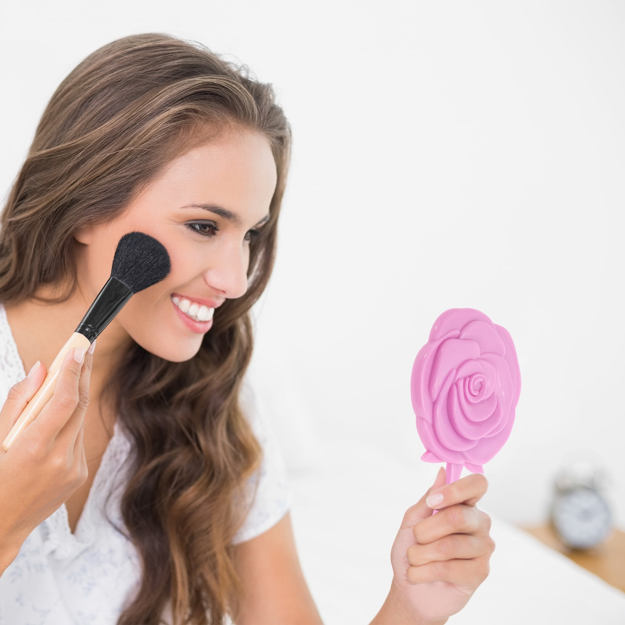 Unique Bargains 1pc Rose Flower Handheld Mirror for Personal Grooming and Makeup Rose Red