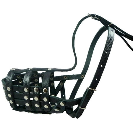 - Secure Genuine Leather Mesh Dog Basket Muzzle - German Shepherd Male (Circumference 13