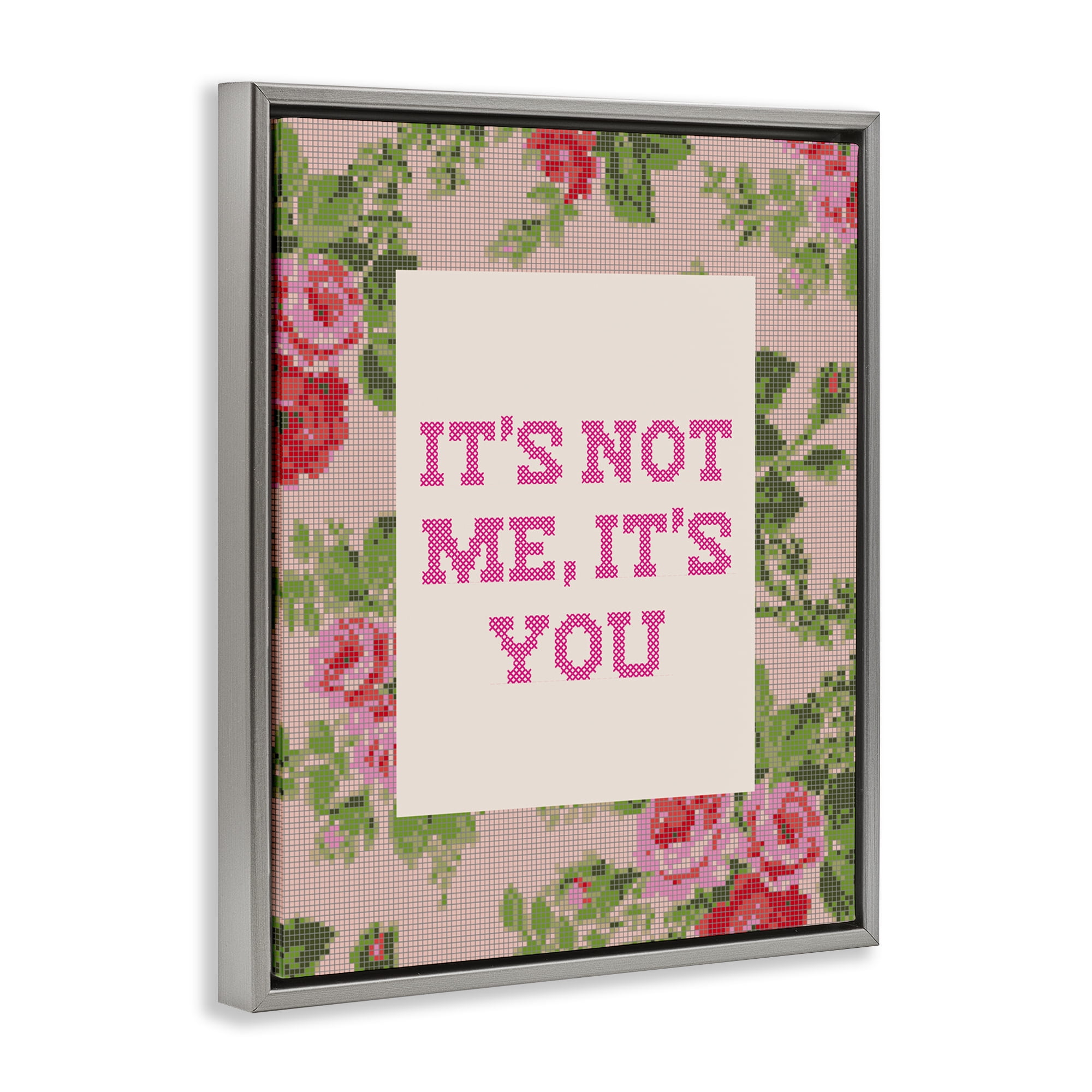Stupell Industries Not Me It's You Faux Cross Stitch Gray Framed Floater Canvas Wall Art, design by Lil' Rue