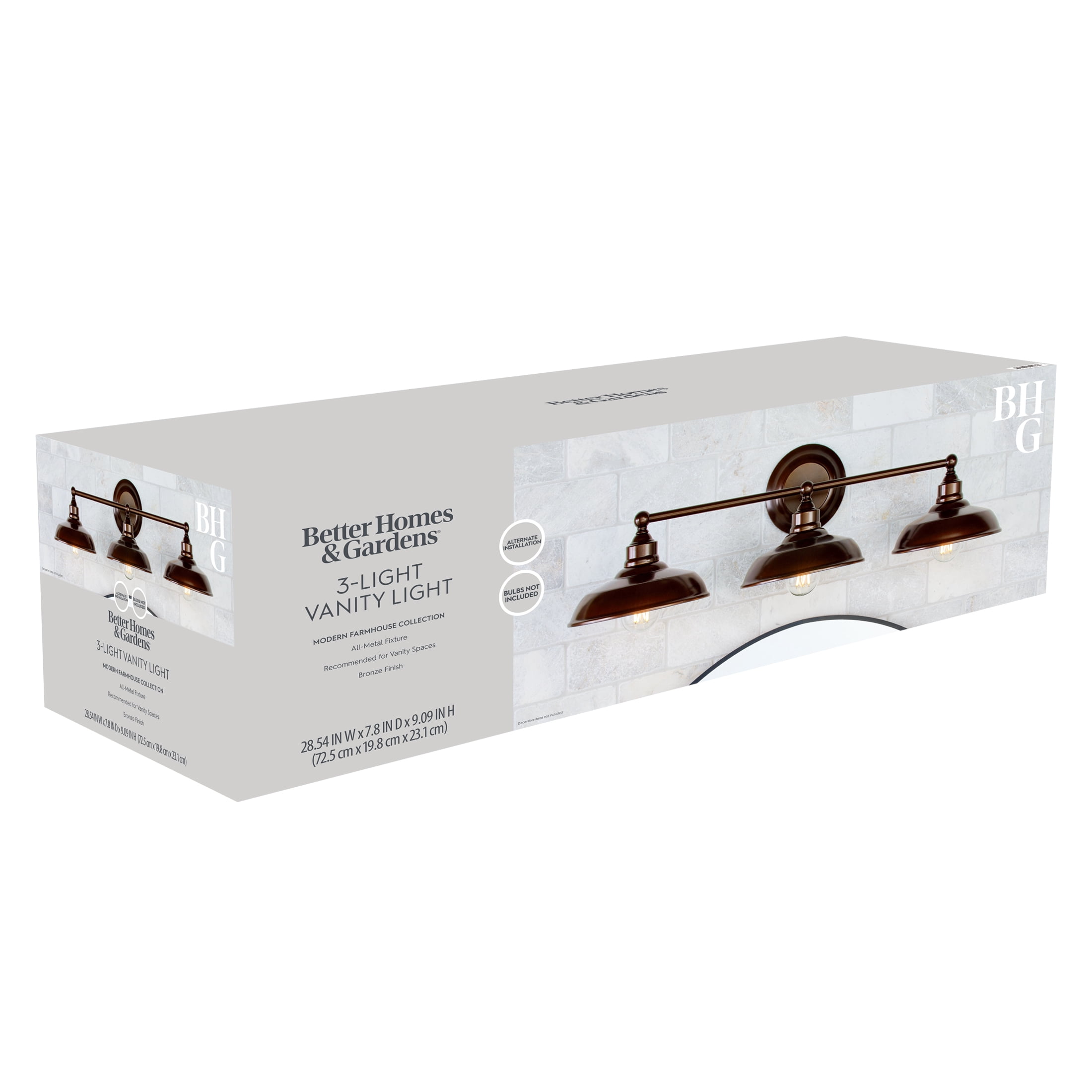 Better Homes & Gardens 28.5" Farmhouse Triple Wall Scones 3-Light Vanity Light, Oil Rubbed Bronze