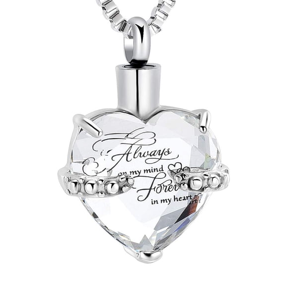 Crystal Heart Urn Pendant Cremation Jewelry for Ashes Holder Memory Necklace Human Pet Memorial Jewelry - Always on my mind, Forever in my heart