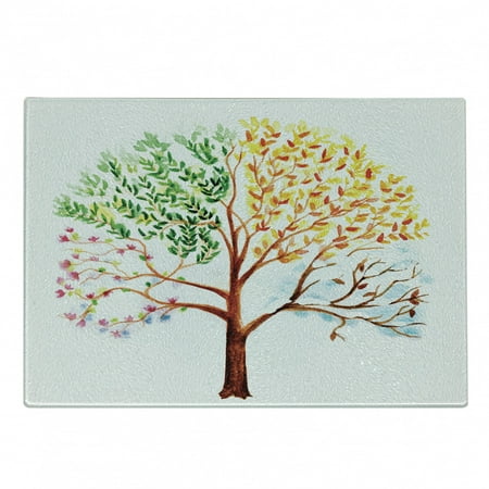 

Watercolor Cutting Board Tree with Changing Seasons Effect on Its Crown Nature Ecology Foliage Theme Decorative Tempered Glass Cutting and Serving Board Small Size Multicolor by Ambesonne
