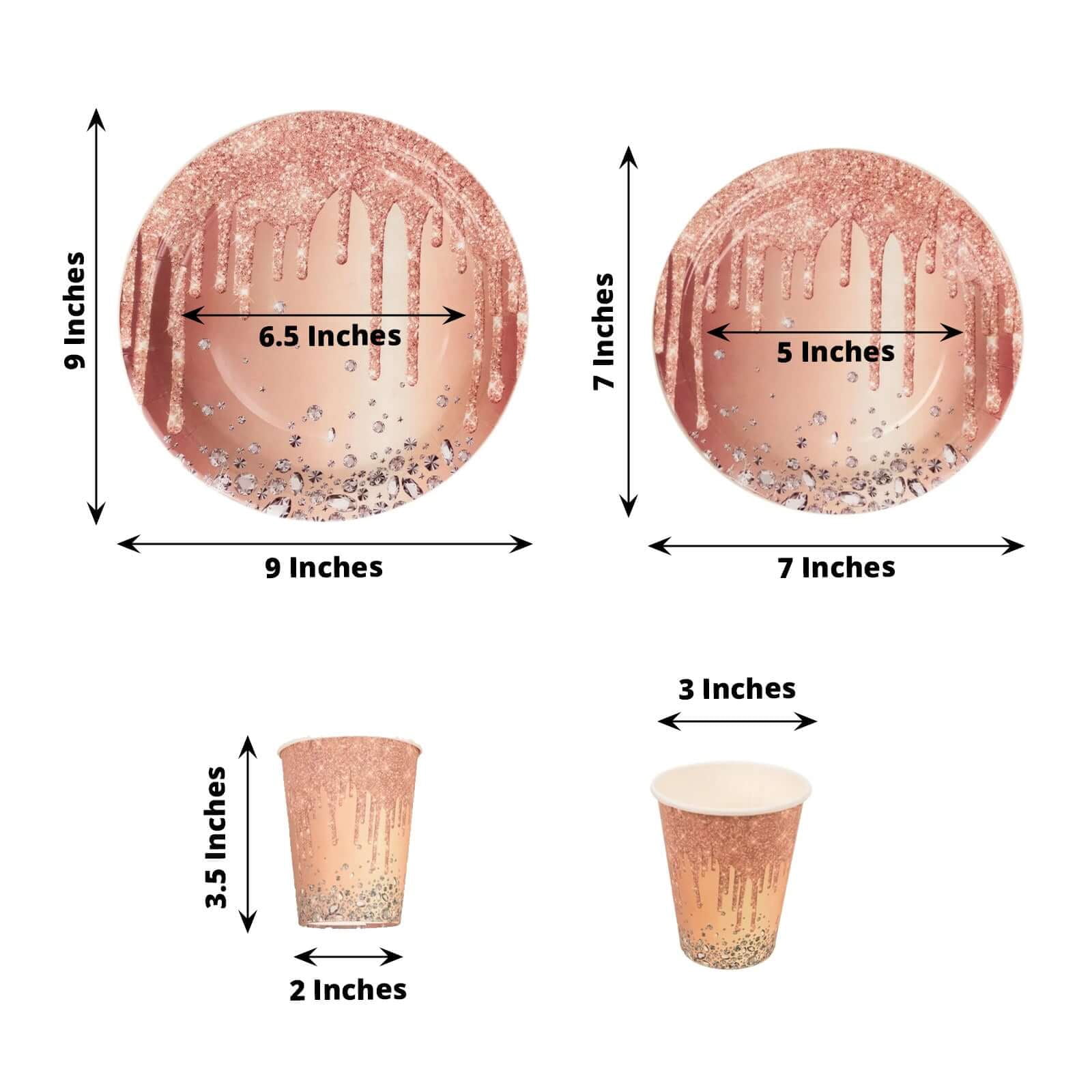 Efavormart 72 Pcs Rose Gold Disposable Party Supplies Kit With Diamonds Glitter Drip Pattern, Paper Plates Cups Tableware Combo Pack