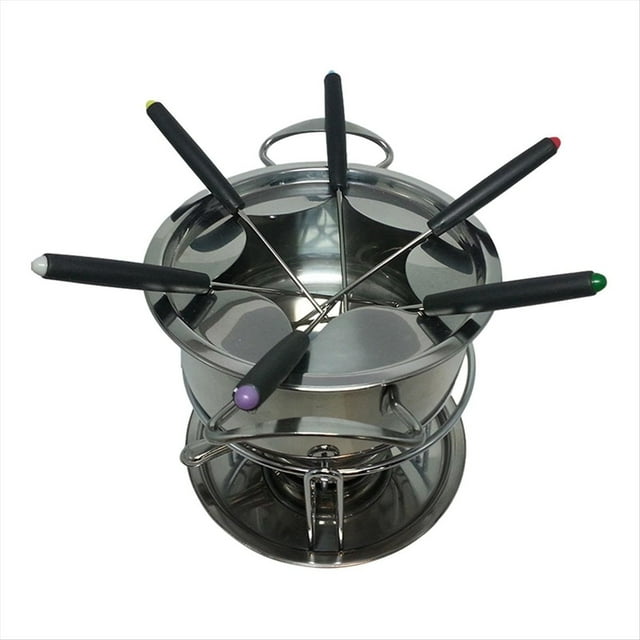 Juego de Ollas para Fondue, Olla Fondue Multiusos Acampar Al Aire Libre con 6 Varillas, Queso y Chocolate Acero Inoxidable