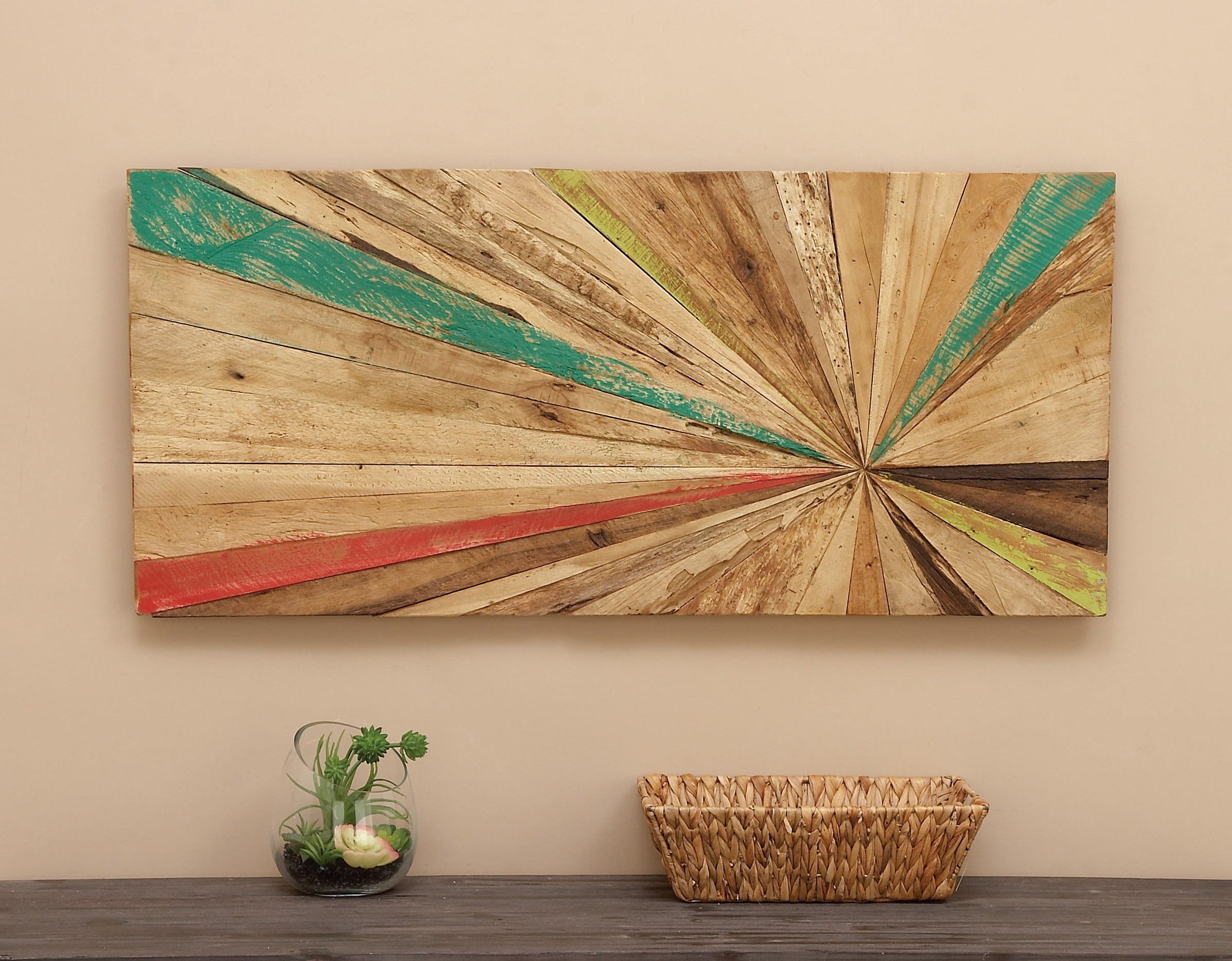DecMode Eclectic Reclaimed Wood Sunburst Wall Decor, 39" x