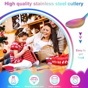 Jetcloudlive 10 Pieces Kids Silverware Set, Stainless Steel Toddler Utensils, Rainbow Kids Cutlery Set, Kids Forks and Spoons Includes 5 Forks, 5 Spoons