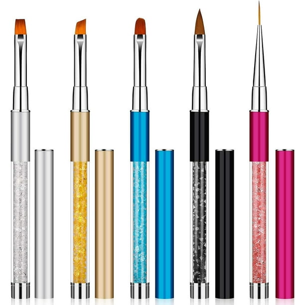 Nail Art Brush Pen Gel Nails Painting Pen Nail Art Liner Brush Pen Set con cristales para Diy Nail Art (2 juegos, multicolor)