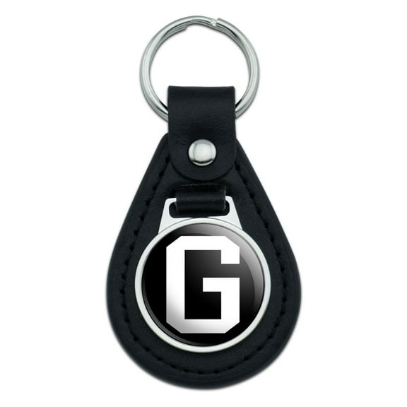 Letter G Initial Black White Black Leather Keychain