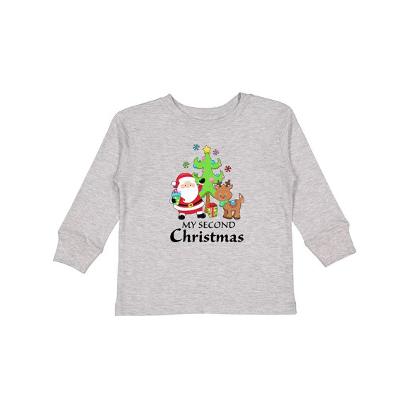 Inktastic My 2nd Christmas with Santa Reindeer and Tree Boys or Girls Long Sleeve Toddler T-Shirt