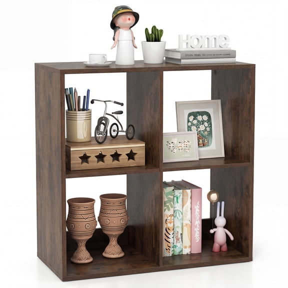 Giantex 4-Cube Bookcase with Open Compartments and Anti-Toppling Kits Brown