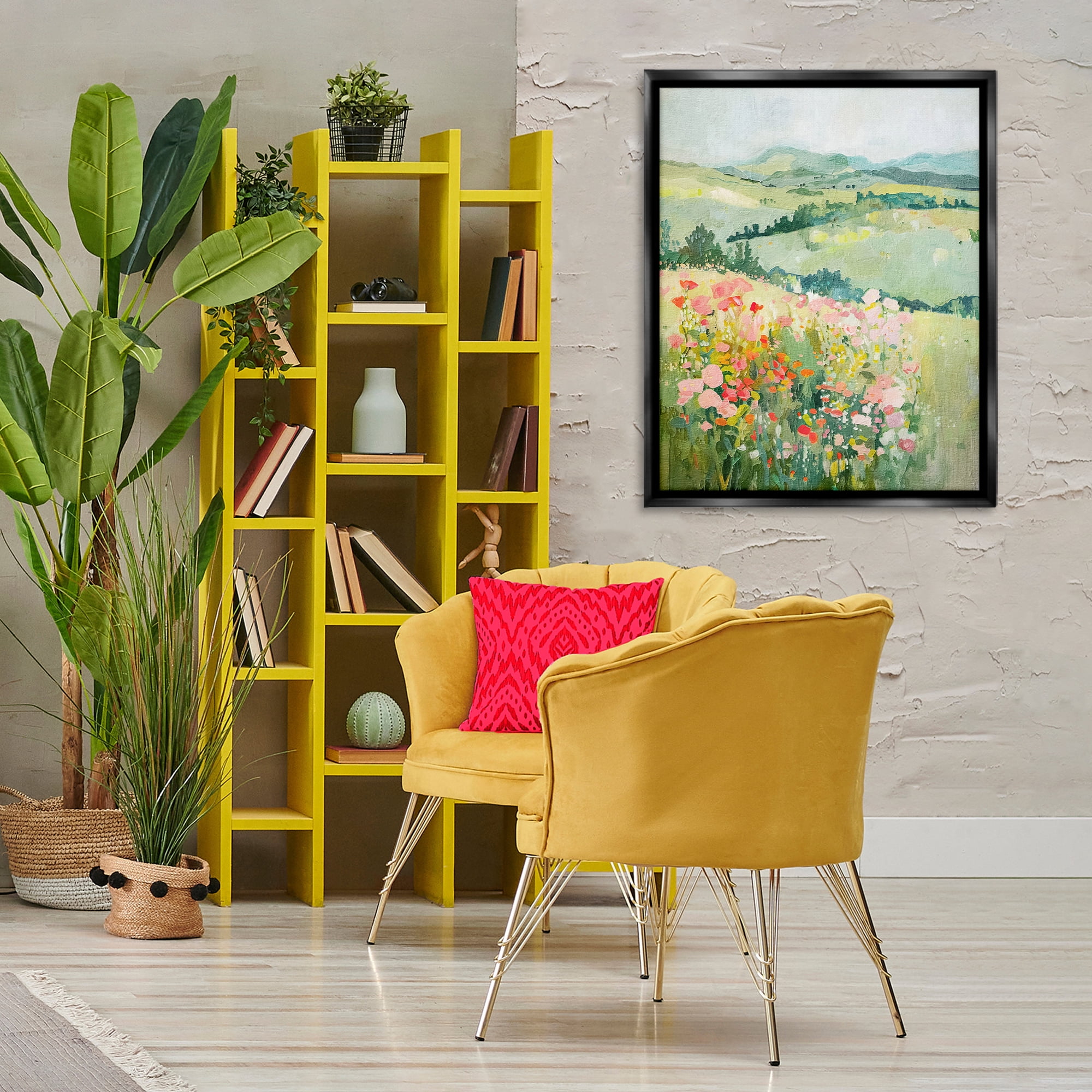 Stupell Industries Soft Flowers Meadow Landscape & Nature Painting Black Floater Framed Canvas Art Print Wall Art, 25 x 31