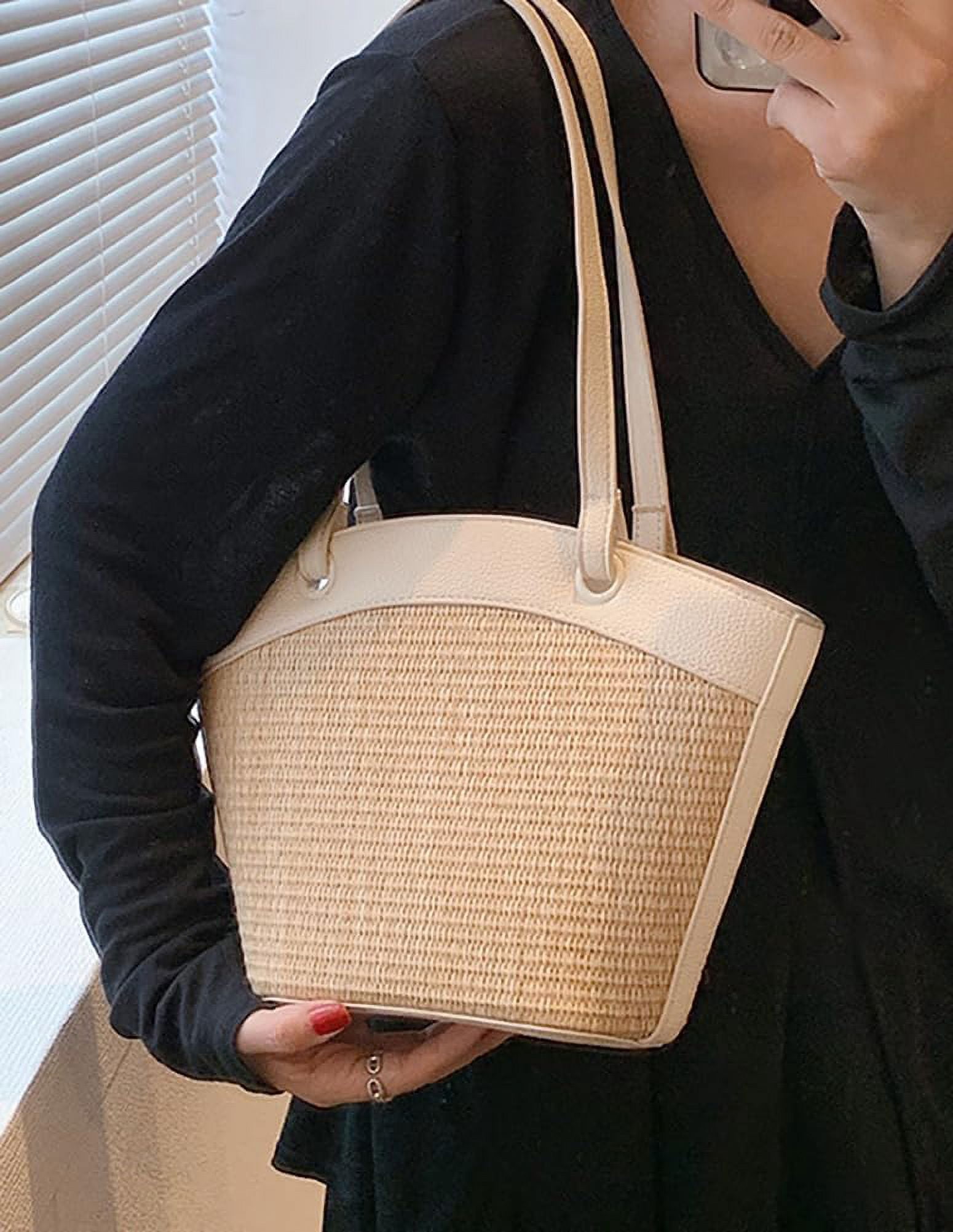Straw Beach Bags For Women Small Straw Tote Bag Rattan Purse Summer Straw Handmade Bag Raffia Handbag Purse Shoulder Bag