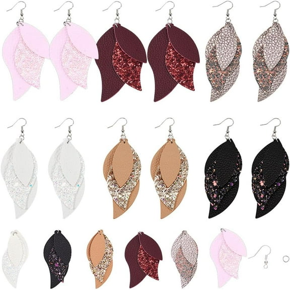 44Pcs DIY 6 Pairs Leather Charms Three Layer Teardrop Dangle Leaves Charms Earring Making Kit Thanksgiving Teardrop Glitter Leaf Layered Drop Jewelry Making Supplies for Beginners