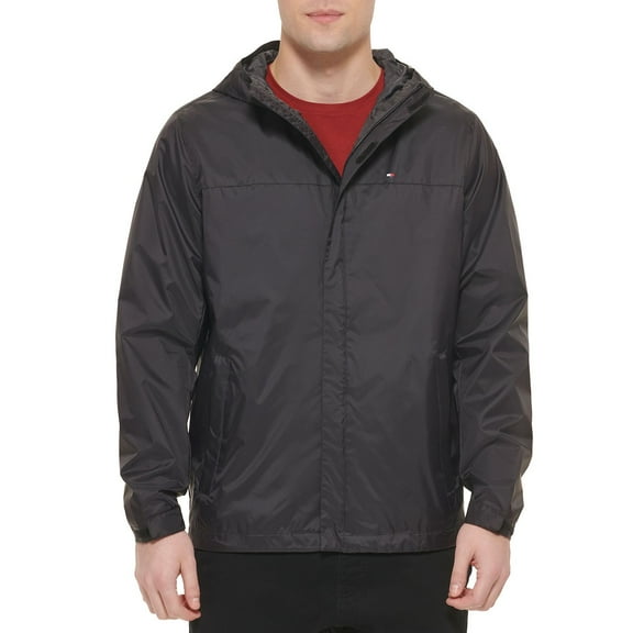 Men's Tommy Hilfiger Hooded Rain Jacket Color: Black Size: L