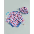 thumbnail image 6 of Toddler Baby Girl 4th Of July Rash Guard Swimsuit Zip Up Ruffled Long Sleeve Crew Neck Swimwear Star Print Bathing Suit with Sun Hat Fourth Of July Outfits, 6 of 8