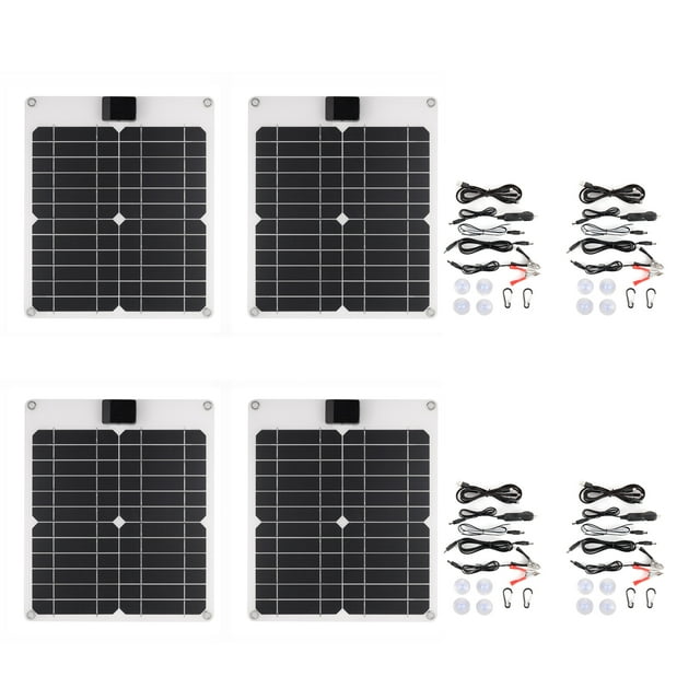 Tignapoo 4-Pack 15W Monocrystalline Solar Charger with Dual USB/DC Output for Phones & Batteries, High-Efficiency 21.5% Conversion, 5V/12V, 320x275mm Panels, Includes Cables & Accessories