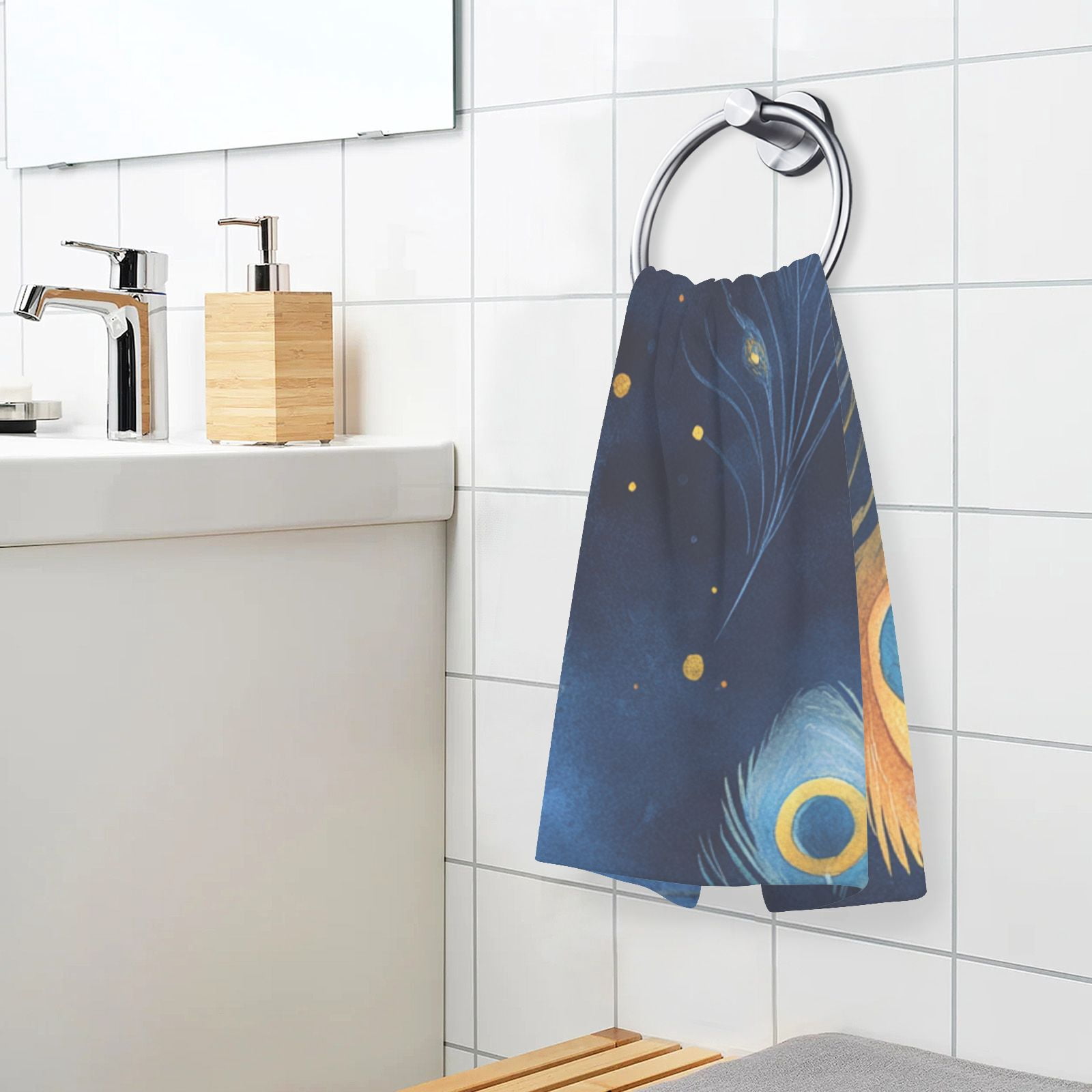 Peacock Feather Blue Hand Towels Cotton Bath Towels Large Face Towels Absorbent for Bathroom 2 Packs
