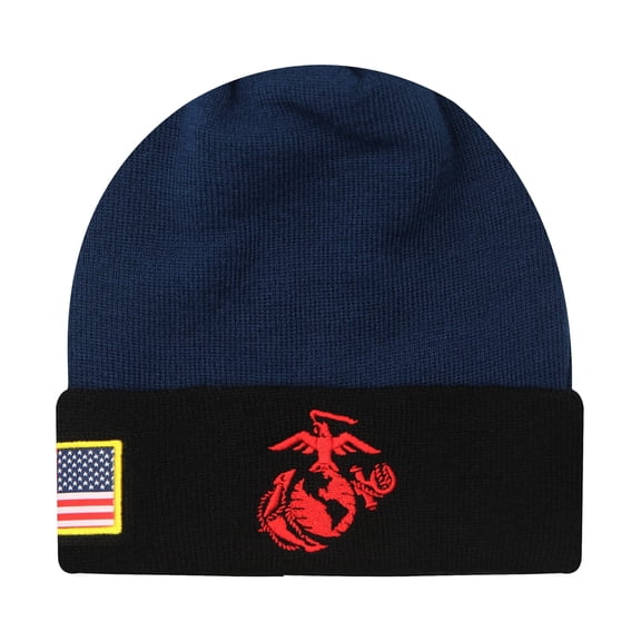 Icon Sports U.S. Military Beanie – Official Embroidered Flag Patch Warm Winter Knit Cap Adult Unisex Hats for Men Women | U.S. Marine, Blue, One Size