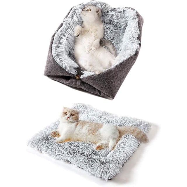 Cama para Gatos Lavable y Esponjoso Cojín para Gatos 2 en 1 Lugar para Dormir para Gatos Sofá para Gatos Manta para Gatos Suave para Gatos Perros pequeños Cojín de Felpa para Gatos Tamaño de Cama 60