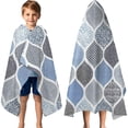 thumbnail image 3 of Blue Geometric Quatrefoil Pattern Hooded Bath Towel，60"x35" for Ages 3 To 12 Kids, Quick Dry Lightweight Soft Microfiber Hood Beach Towel Cover Up for Kids, 3 of 7