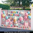 thumbnail image 5 of Candy Paradise themed birthday banner, indoor and outdoor party decoration background cloth, 71x43 inches, birthday wall flag hanging, ice cream lollipop and marshmallow balloon design, suitable for, 5 of 5