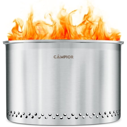 Campior Large Stainless Steel Smokeless Fire Pit Stove with Removable Ash Pan – Outdoor Wood Burning Stove for Camping, Cooking & Backyard Gatherings