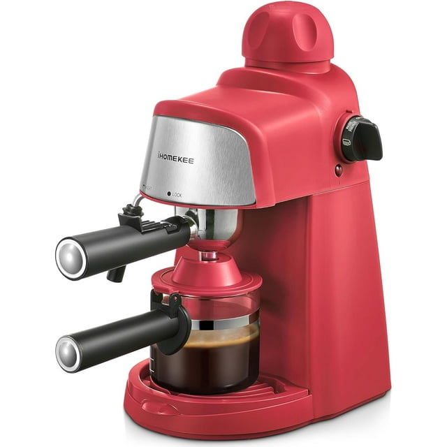 HAHDAXIA Espresso Machine, 3.5Bar Espresso and Cappuccino Machine with Preheating Function, 4 Cup Coffee Maker with Milk Frothing Function and Steam Wand (Red)