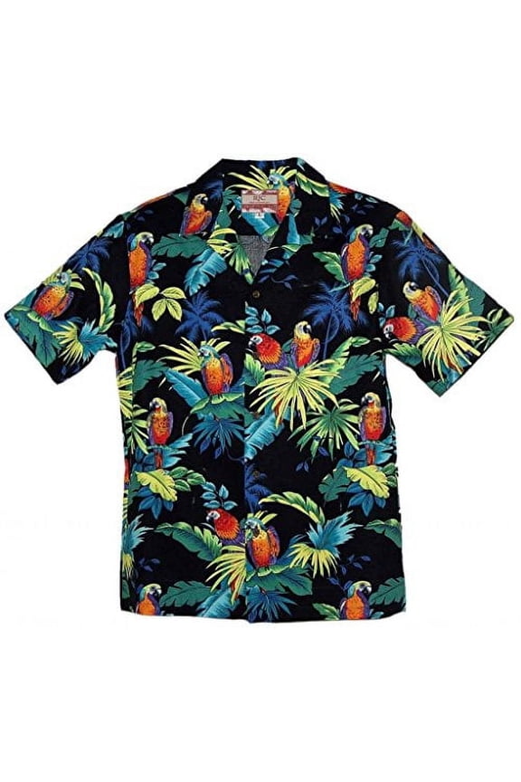 Brand Tropical Parrots Men's Hawaiian Shirt Black Small