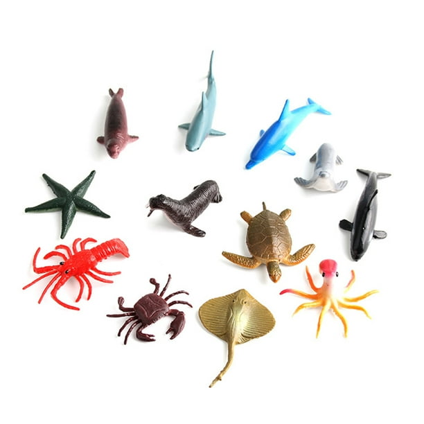 12pcs Plastic Sea Animal Figure Set Realistic Animal Toys Mini Sea Animal  Party Favors For Kids Toddlers (Mix Model) 