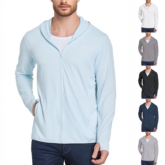 JoveMarine Mens Long Sleeve Sun Protection - Shirts UPF 50 Lightweight Zip Up Hoodie Men Breathable UV Resistant Casual Fashion Summer Jacket for Women Men,Black L