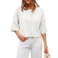 thumbnail image 3 of Half Sleeve Womens Knit Outfits Cropped Button Down Tops Oversized Lightweight Ribbed Knit Cardigan Sweaters, 3 of 5