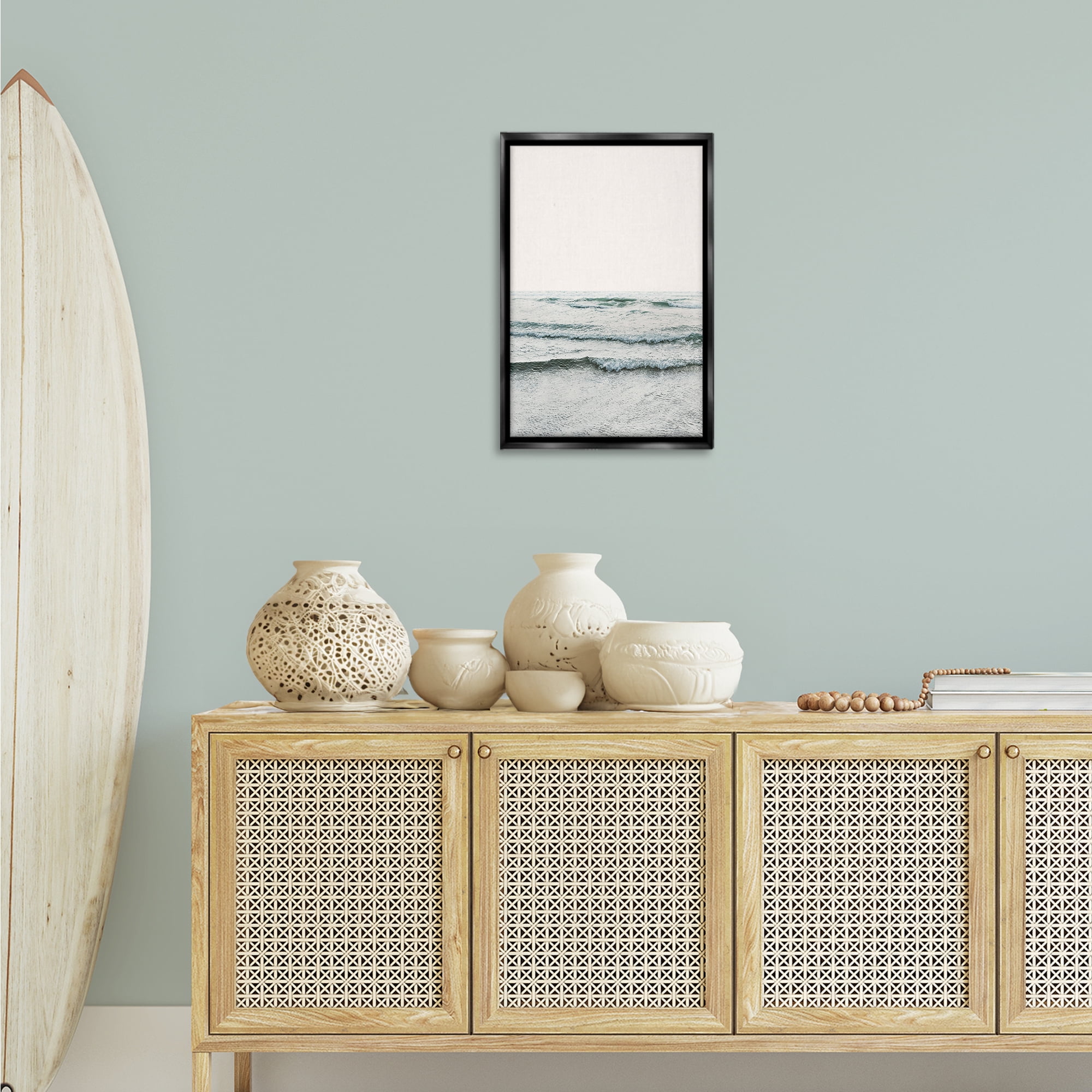 Stupell Industries Rippling Ocean Tide Nautical & Beach Photography Black Floater Framed Canvas Art Print Wall Art, 17 x 25
